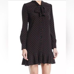 Veronica Beard Mini Dress Size 4 Linley Black And Red Polka Dot Long Sleeve Silk